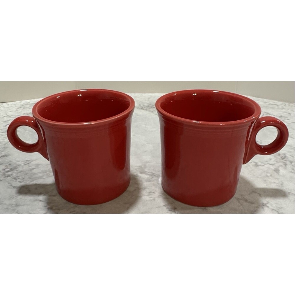 2 Homer Laughlin Fiesta Red Coffee Mugs Ring Handles